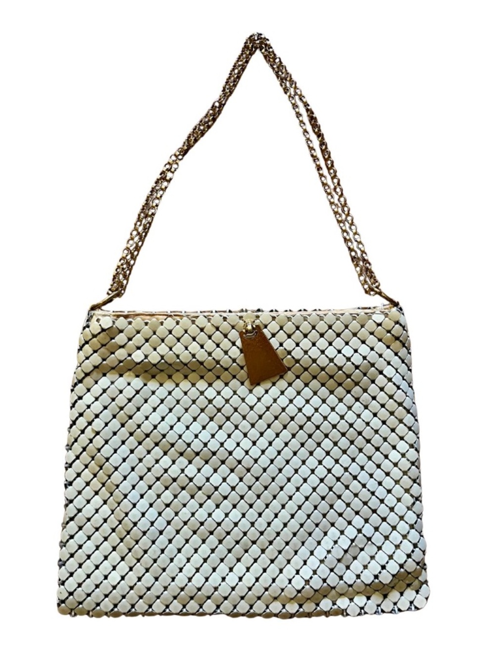 Vintage Whiting & Davis White Metal Mesh Purse Adjustable Shoulder Strap
